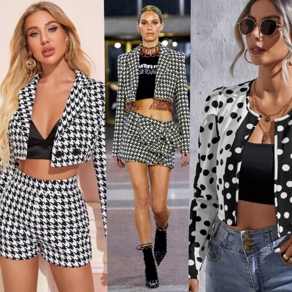 🔖H&M 90's-Y2K🌺BW Wool Polka-dots  Couture Bolero Cropped Jacket - Picture 9 of 10